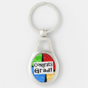 Congrats Grad Festive Multicolor Graduation Party Keychain