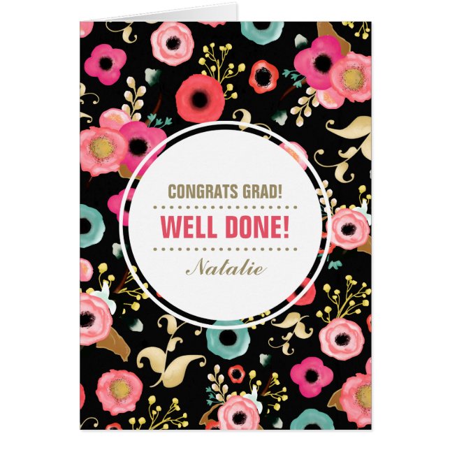Congrats Grad. Floral Pattern Custom Card (Front)
