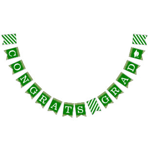 Congrats Grad Glitter Graduate Cap Topper Green Bunting Flags