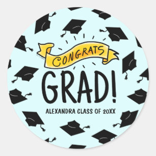 Congrats Grad Gold Banner Celebration Pattern Classic Round Sticker