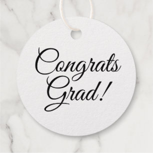 Congrats grad gold black script simple graduation favour tags