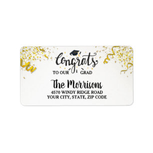 Congrats Grad Gold Confetti Streamers Fun Custom Label