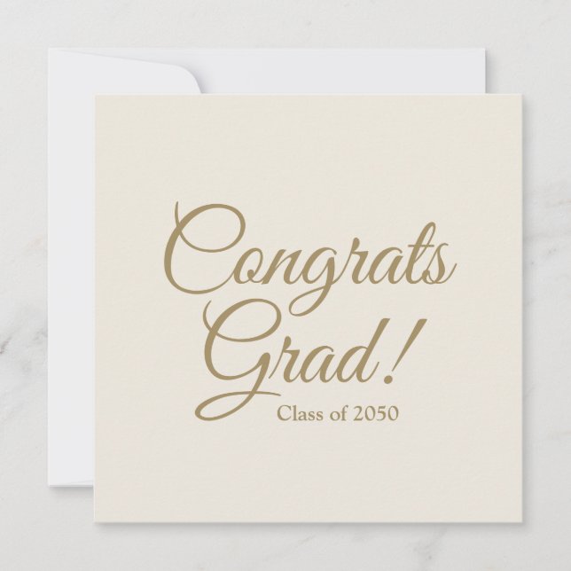 Congrats grad gold cream custom script graduation card (Front)