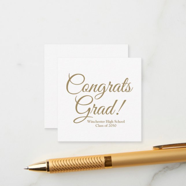 Congrats grad gold custom script school class year enclosure card (Front/Back In Situ)