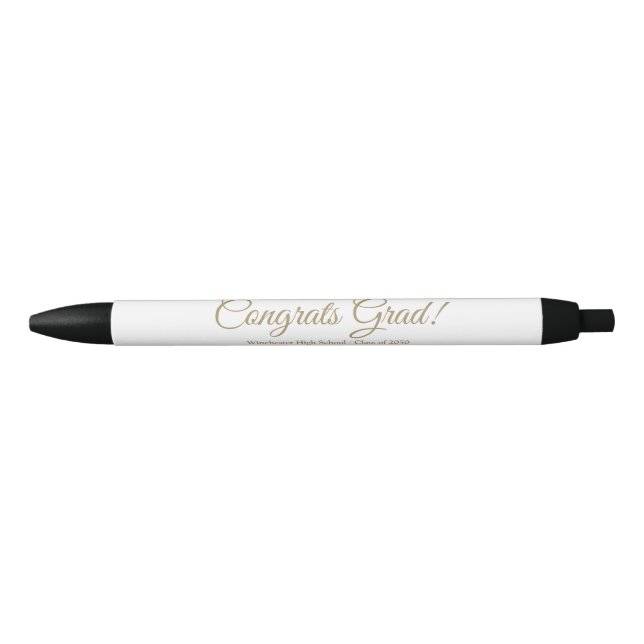 Congrats grad gold custom script text class year black ink pen (Front)