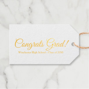 Congrats grad gold custom script text class year gift tags