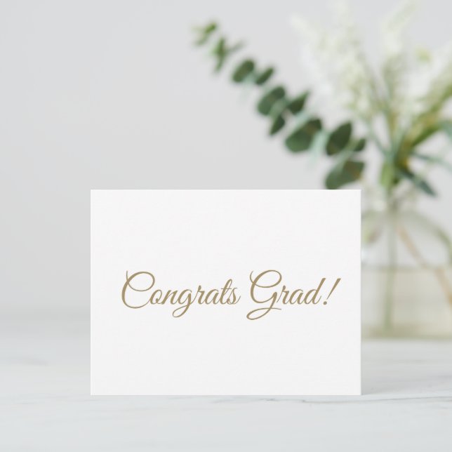 Congrats grad gold script calligraphy elegant postcard (Standing Front)