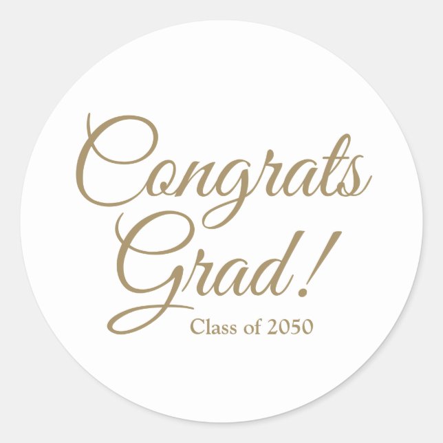 Congrats grad gold script class year elegant classic round sticker (Front)