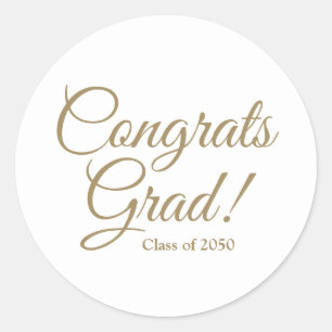 Congrats grad gold script class year elegant classic round sticker