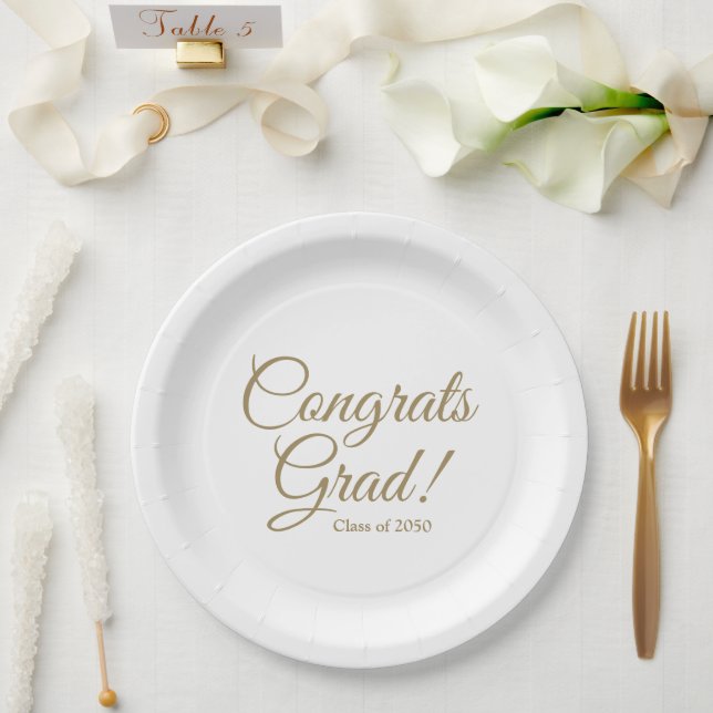 Congrats grad gold script class year elegant paper plate (Wedding)