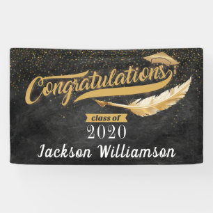 Congrats Grad Luxury Chalkboard Black gold white Banner