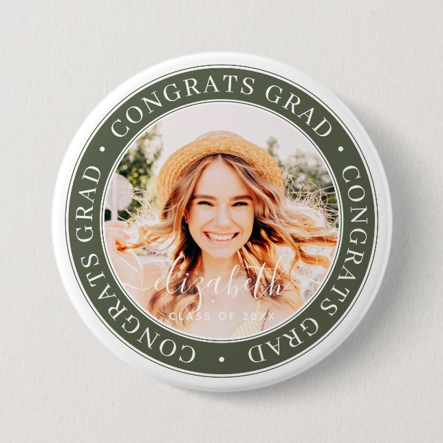 Congrats Grad Modern Simple Custom Photo 3 Inch Round Button (Front)