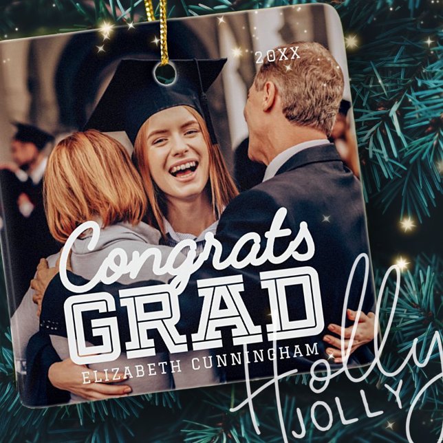 Congrats Grad Modern Simple Preppy Photo Ceramic Ornament (Creator Uploaded)