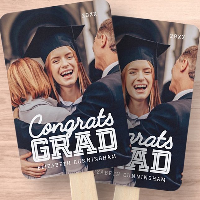 Congrats Grad Modern Simple Preppy Photo Hand Fan (Creator Uploaded)
