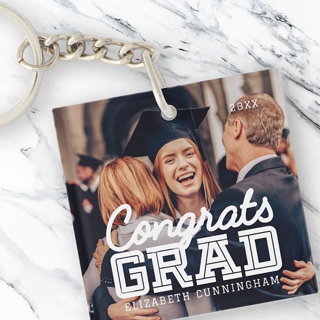 Congrats Grad Modern Simple Preppy Photo Keychain (Creator Uploaded)