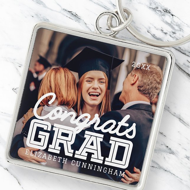 Congrats Grad Modern Simple Preppy Photo Keychain (Creator Uploaded)