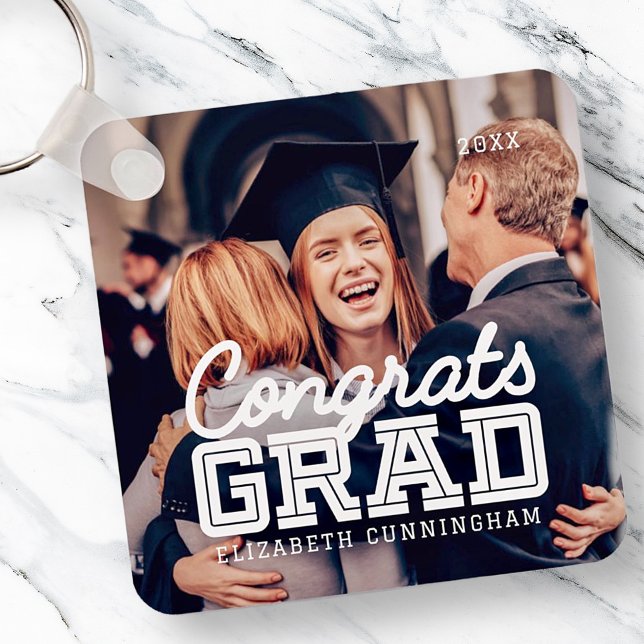 Congrats Grad Modern Simple Preppy Photo Keychain (Creator Uploaded)