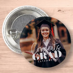 Congrats Grad Modern Simple Script Custom Photo 1 Inch Round Button<br><div class="desc">This simple and modern design is composed of serif typography and add a custom photo.</div>