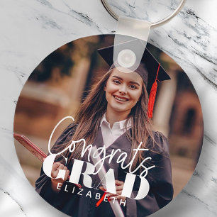 Congrats Grad Modern Simple Script Custom Photo Keychain