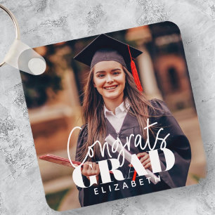 Congrats Grad Modern Simple Script Custom Photo Keychain