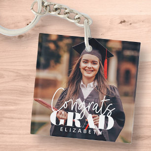 Congrats Grad Modern Simple Script Custom Photo Keychain