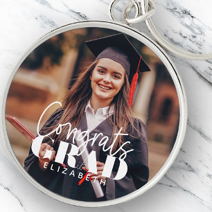 Congrats Grad Modern Simple Script Custom Photo Keychain