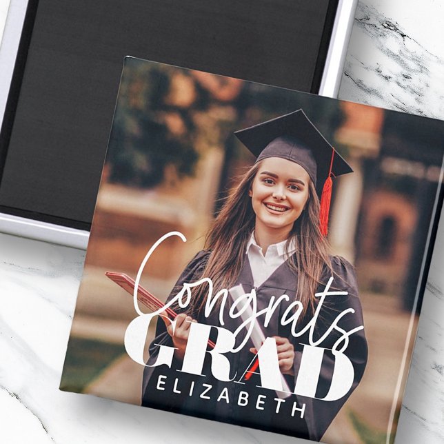 Congrats Grad Modern Simple Script Custom Photo Magnet (Creator Uploaded)