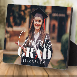 Congrats Grad Modern Simple Script Custom Photo Plaque