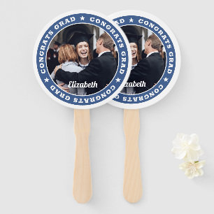 Congrats Grad Modern Simple Stars Custom Photo Hand Fan