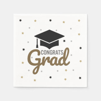 Congrats Grad Napkins 2026 Black Gold Silver Stars
