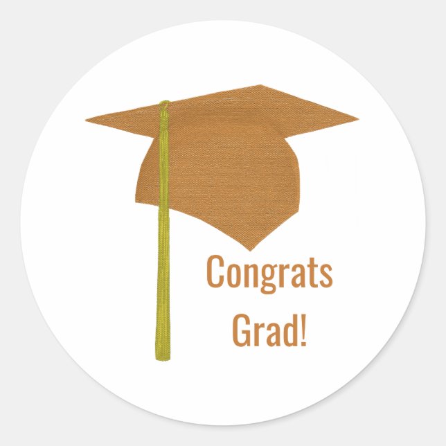 Congrats Grad Orange Cap Yellow Tassel Graduation Classic Round Sticker (Front)