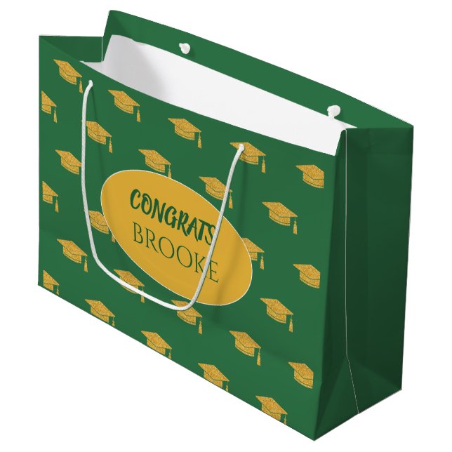 Congrats Grad! Personalized green Gift bag (Front Angled)