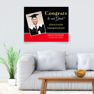 Congrats Grad Photo Black Red Gold 2025 Graduation Poster