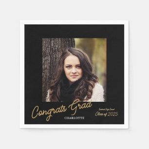 Congrats Grad Photo Script Graduation Party Napkin