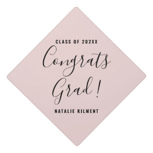 Congrats Grad Pink and Black Name Graduation Cap Topper