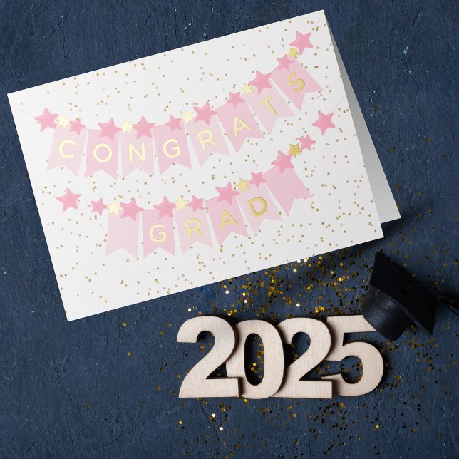 Congrats Grad Pink Banner Foil Card (Creator Uploaded)