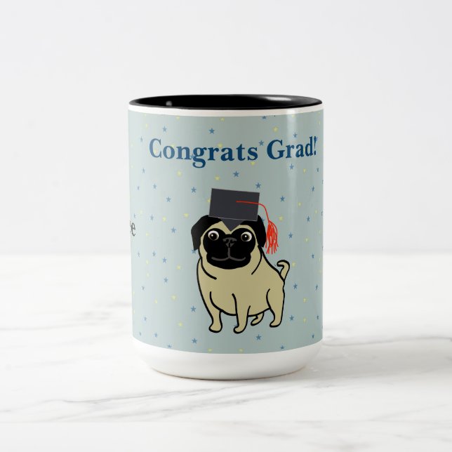 Congrats Grad Pug Two-Tone Coffee Mug (Center)