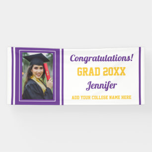 Congrats Grad  Purple Gold White Photo Graduation Banner