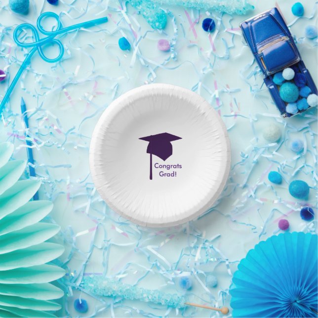 Congrats Grad, Purple Graduation Cap Paper Bowls Paper Plate (Party)