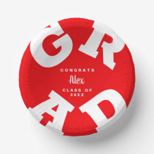 Congrats Grad Red and White Personalized Paper Plate