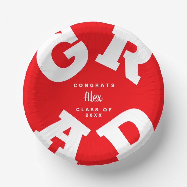 Congrats Grad Red and White Personalized Paper Plate (Front)