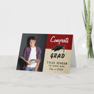 Congrats Grad Red Rustic Photo Graduation Card