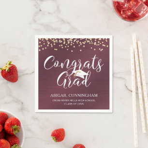 CONGRATS GRAD Script Typography Metallic Maroon Napkin