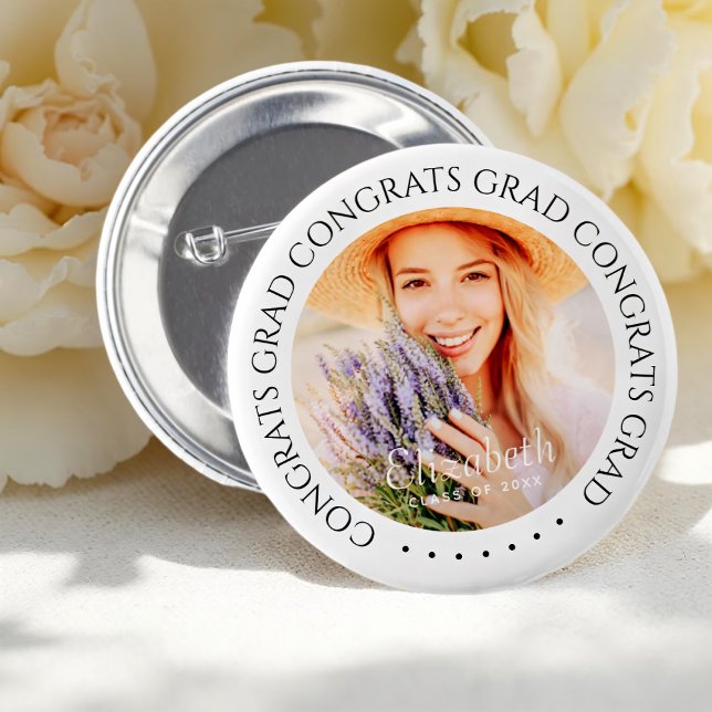 Congrats Grad Simple Modern Custom Photo 2 Inch Round Button (Creator Uploaded)