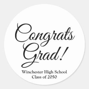 Congrats grad white black custom school class year classic round sticker