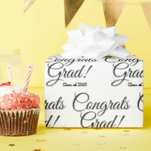 Congrats grad white black custom script class year wrapping paper