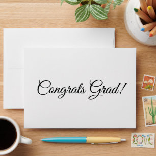 Congrats grad white black script simple elegant envelope