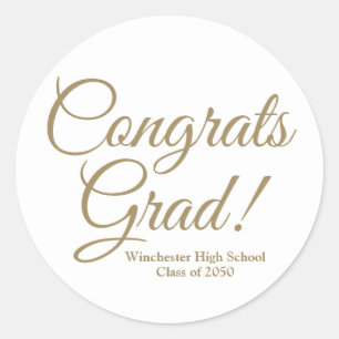 Congrats grad white gold custom school class year classic round sticker