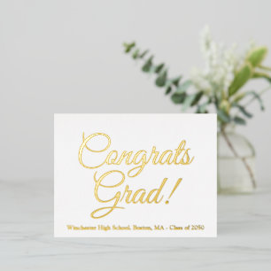 Congrats grad white gold custom school class year foil holiday postcard