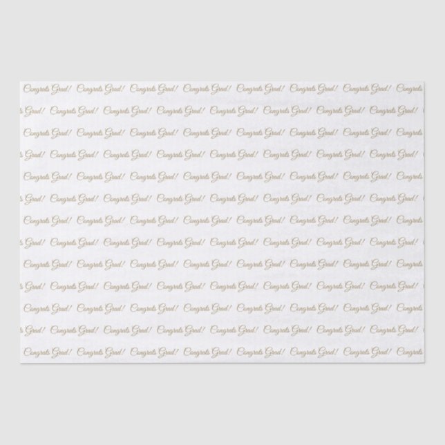 Congrats grad white gold elegant script pattern tissue paper (Front)